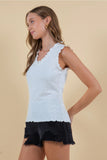 Ivory Ruffled Scoop Neck Tank