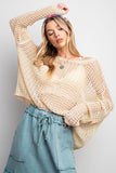 Oatmeal Grid Net Long Sleeve Top