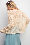 Oatmeal Grid Net Long Sleeve Top