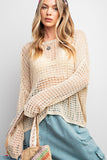 Oatmeal Grid Net Long Sleeve Top