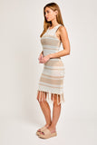 Tan & White Crochet Midi Dress