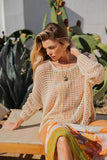 Oatmeal Grid Net Long Sleeve Top