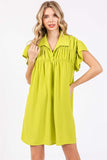 Lime Green Collared Flowy Dress