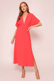 Red Deep V Maxi Dress