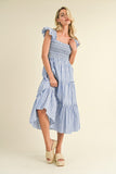 Striped Smocked Ruffle Midi