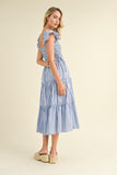 Striped Smocked Ruffle Midi
