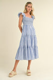Striped Smocked Ruffle Midi