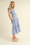 Striped Smocked Ruffle Midi