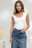 White Fitted Scoop Neck Top