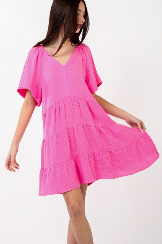 Neon Pink Gauze Dress