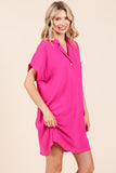 Pink Flowy Single Button Shirt Dress