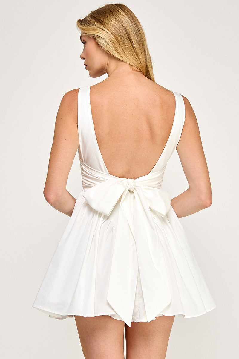 bow back dress white White Scoop Bow Back Dress