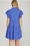 Cobalt Blue Flutter Collared Dress