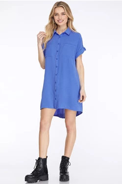 Bright Blue Collared Button Front Dress