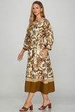 Brown & Ivory Long Sleeve Smocked Waist Dress