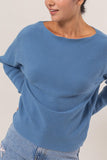 Blue Ribbed Boatneck Sweater Top