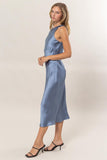 Blue Satin Sleeveless Midi