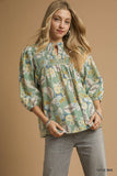 Sage Abstract Print Top
