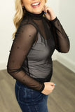 Mock Neck Mesh Top with Pearls