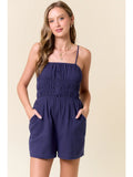 Navy Gauze Smocked Romper