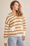 Ivory Striped Drop Shoulder Sweater