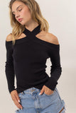 Black Criss Cross Off the Shoulder Top