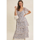 Baby Blue Floral Tiered Ruffle Midi Dress
