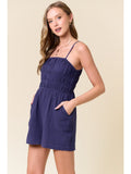 Navy Gauze Smocked Romper
