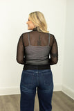 Mock Neck Mesh Top with Pearls