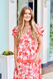 Pink & Orange Ruffle Midi Dress