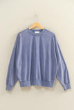 Dusty Blue Ribbed Hem Sweatshirt