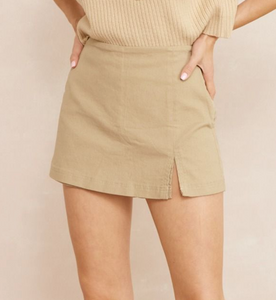 Khaki Side Slit Skirt