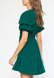 Hunter Green Puff Sleeve Smocked Waist Dress