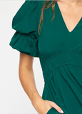 Hunter Green Puff Sleeve Smocked Waist Dress