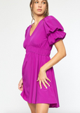 Orchid Puff Sleeve Smocked Waist Dress
