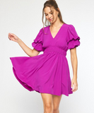 Orchid Puff Sleeve Smocked Waist Dress