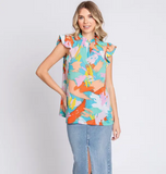 Multi Color Painted Ruffle Top