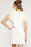 Ivory Tulle Ruffle Sleeve Dress