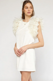 Ivory Tulle Ruffle Sleeve Dress