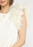 Ivory Tulle Ruffle Sleeve Dress