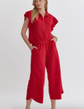 Ribbed Poppy Zipper Pants Set