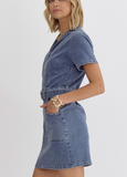 Denim Belted Zipper Dress