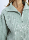 Pistachio Sequin Zip Sweater