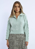 Pistachio Sequin Zip Sweater