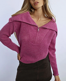 Pink Quarter Zip Open Weave Top