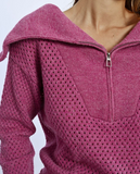 Pink Quarter Zip Open Weave Top