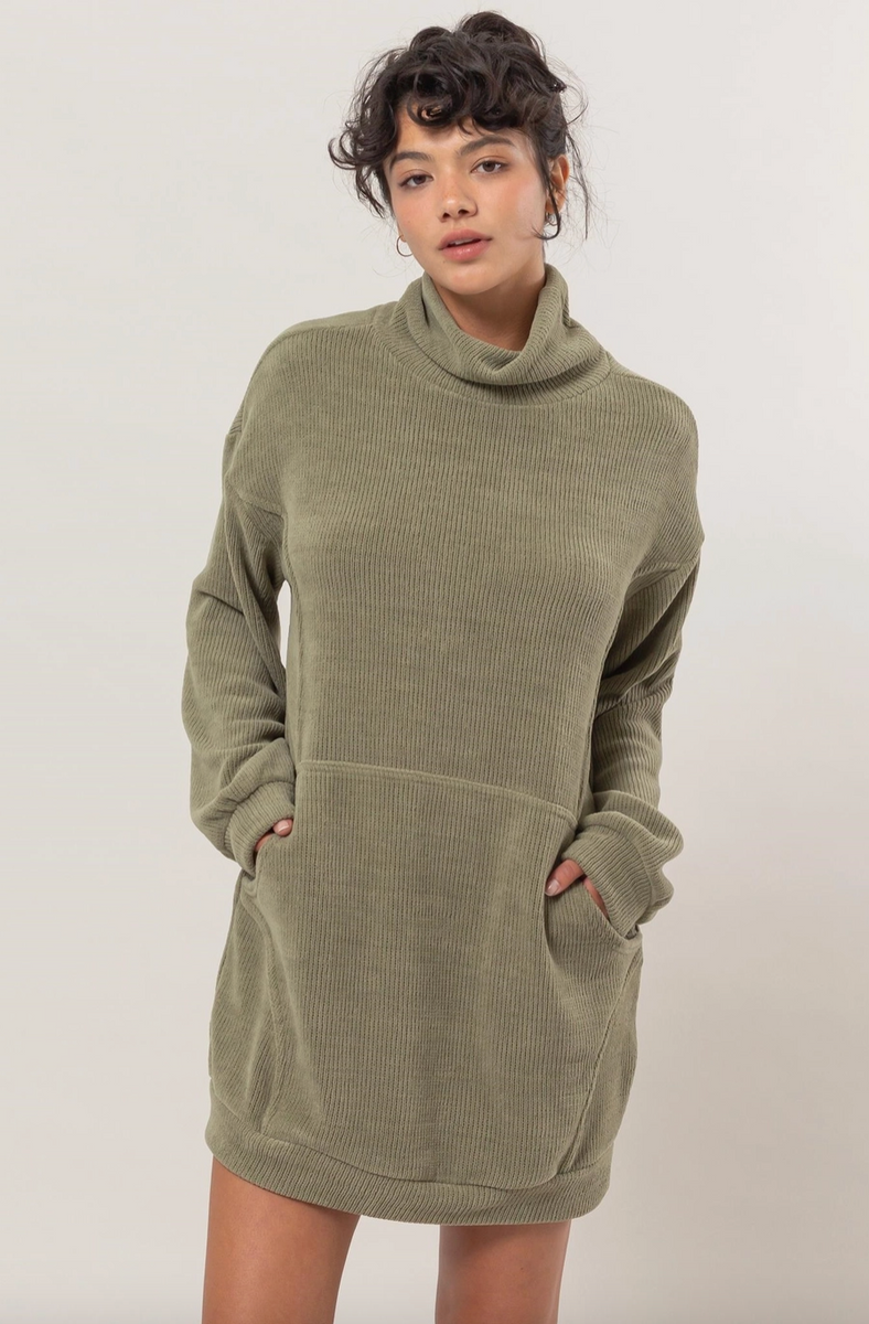 Olive Green Turtleneck Sweater Dress – Fashion Cupcake