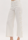 White Wide Leg Jeans With Bows