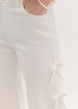 White Wide Leg Jeans With Bows