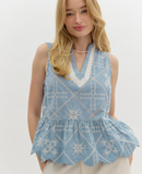Blue & White Cross Stitch Top